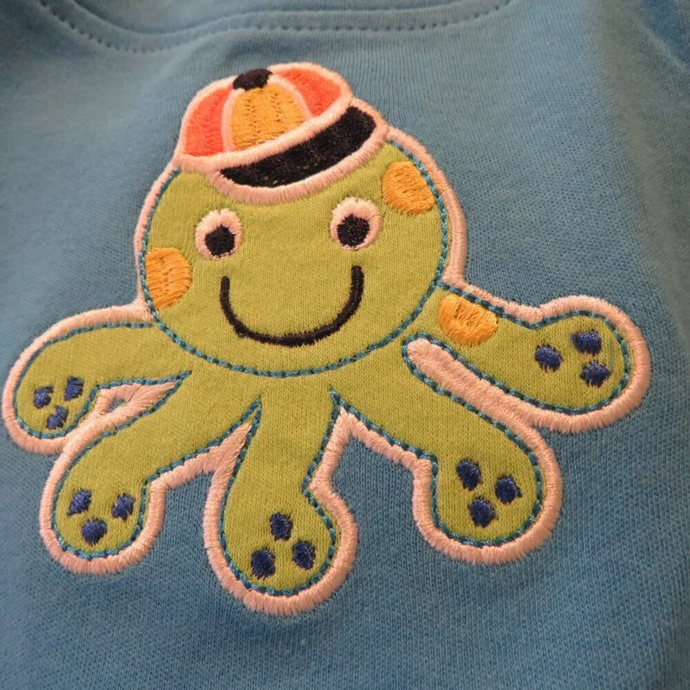 Baby Octopus Bodysuit Embroidered 100% Cotton 0-3Mts